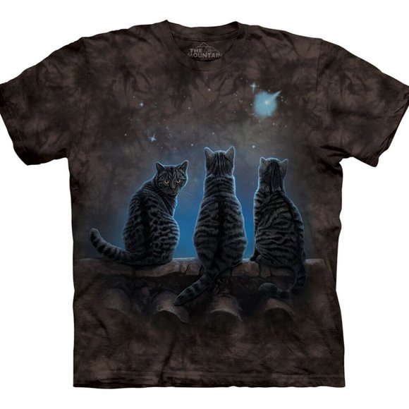 Cat Kittens Wish Upon A Star Three Black Cats Cute Animal Mountain T-Shirt M - Picture 1 of 3